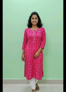Vibrant Pink Bandhani Print Kurta