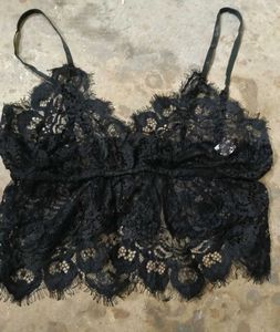 Black Lace Bra Crop Top