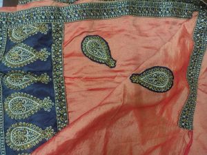 Embroidered Peach Silk Saree