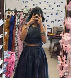 Stylish Navy Blue Crop Top &amp; Skirt Set