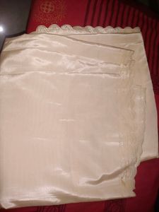 Vintage Satin Slip Saree- Cream Lace Trim