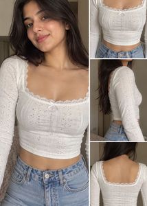 Chic White Lace Trim Crop Top