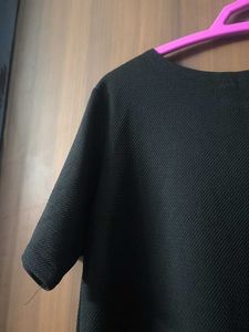 Black Short Sleeve Flared Dress