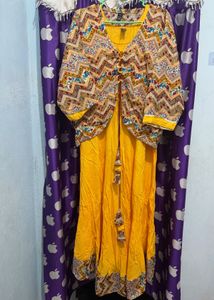 Yellow Kurta Set with Printed Jacket