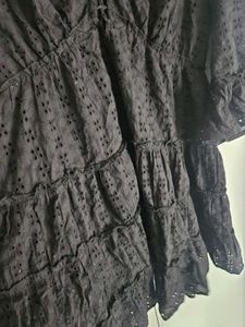 Chic Black Eyelet Tiered Dress