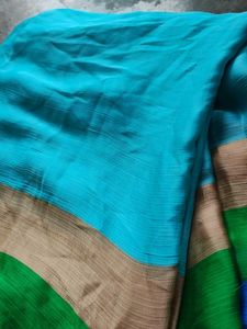 Beautiful Blue Saree with Striped Border