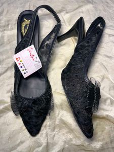 Elegant Black Lace Slingback Heels