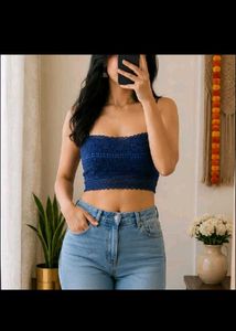 Navy Blue Lace Crop Top