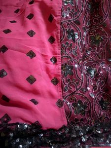 Pink Party Saree black sequins