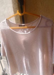 Cream Textured Short Sleeve Top