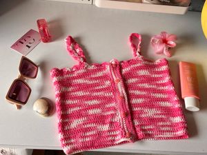 Crocheted Pink &amp; White Striped Tank Top