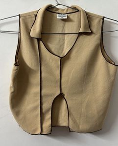 Beige Sleeveless Collared Top