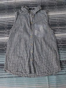 Light Blue Checkered Sleeveless Shirt