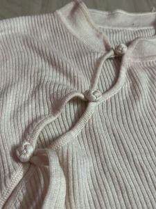 Cream Ribbed Mock Neck Top