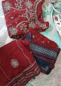Maroon Embroidered Kurta Set with Sharara