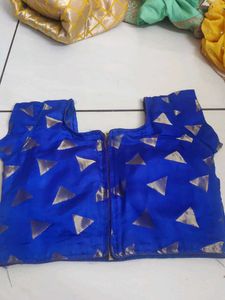 Blue Blouse with Gold Triangle Print