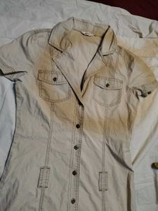 Stylish Beige Button-Up Shirt Dress
