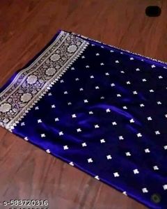 Stunning Navy Blue Silk Saree with pollika dots