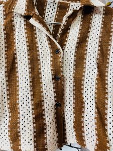 Crochet Striped Cropped Shirt