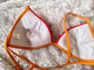 Vibrant Red Bikini Top with Tropical Print