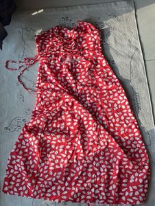 Red White Backless Slit Dress