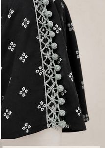 Black Printed long top with Tassels
