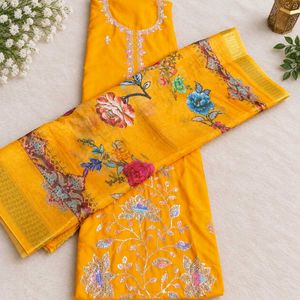 Yellow Embroidered Kurta Set with Dupatta