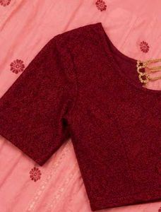 Pink Cotton Silk Saree with Maroon Blouse