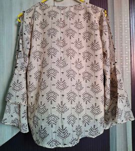 Boho Printed Tie-Neck Bell Sleeve Top