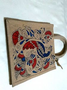 New Hand-Painted Jute Tote Bag