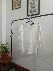 Elegant White Lace Puff Sleeve Top
