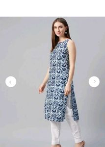 Anayna Blue &amp; White Printed Sleeveless Kurta