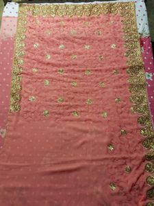 Peach Embroidered Saree used