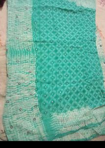 Elegant Teal Saree with Mirror Work