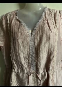 Pale Pink Lace Trim Mini Dress