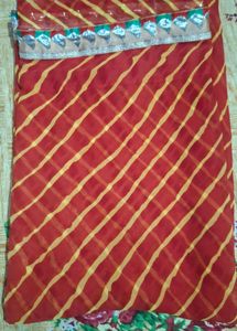 Vibrant Red Striped Saree