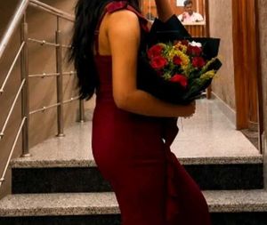 Savana Elegant Red Maxi Bodycon Ruffle Dress