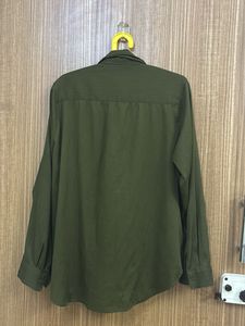 Olive Green Collared Button-Up Shirt