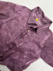 Sheer Purple Tie-Front Shirt