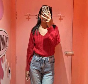 Red V-Neck Sweater