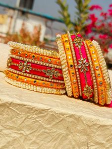 Beautiful handmade Pink and musturd Bangle Set