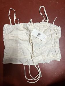 White Ruffle Tie-Front Crop Top
