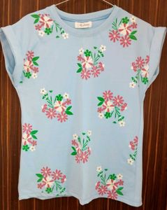 Baby Blue Floral Print T-Shirt