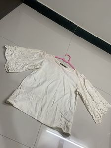 Chic White Broderie Anglaise Sleeve Top