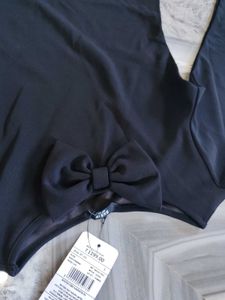 Elegant Black Long Sleeve Bow Detail Dress