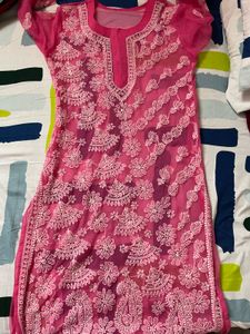 Vibrant Pink Chikankari Kurta