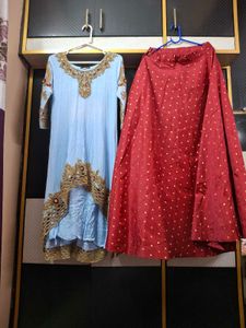 Sky Blue Embroidered high low lehnga set