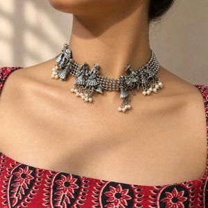 Oxidized Silver Afghani Necklace Set