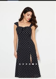 Shein Slit Leg Chic Polka Dot Black Dress