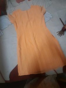 Orange Kurta with Blue Floral Embroidery